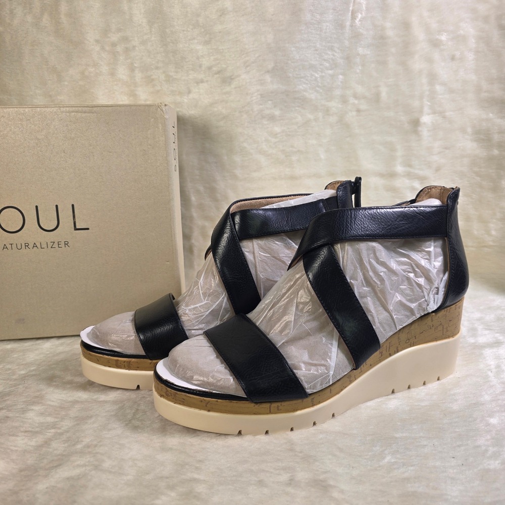SOUL Naturalizer Goodtimes Wedge Sandals Black Lightweight  Womens 11 Wide NEW - Picture 2 of 9